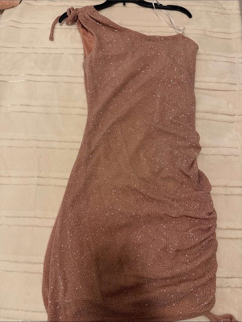 One-Shoulder Sparkle Ruched Women’s Dress in Dusty Rose